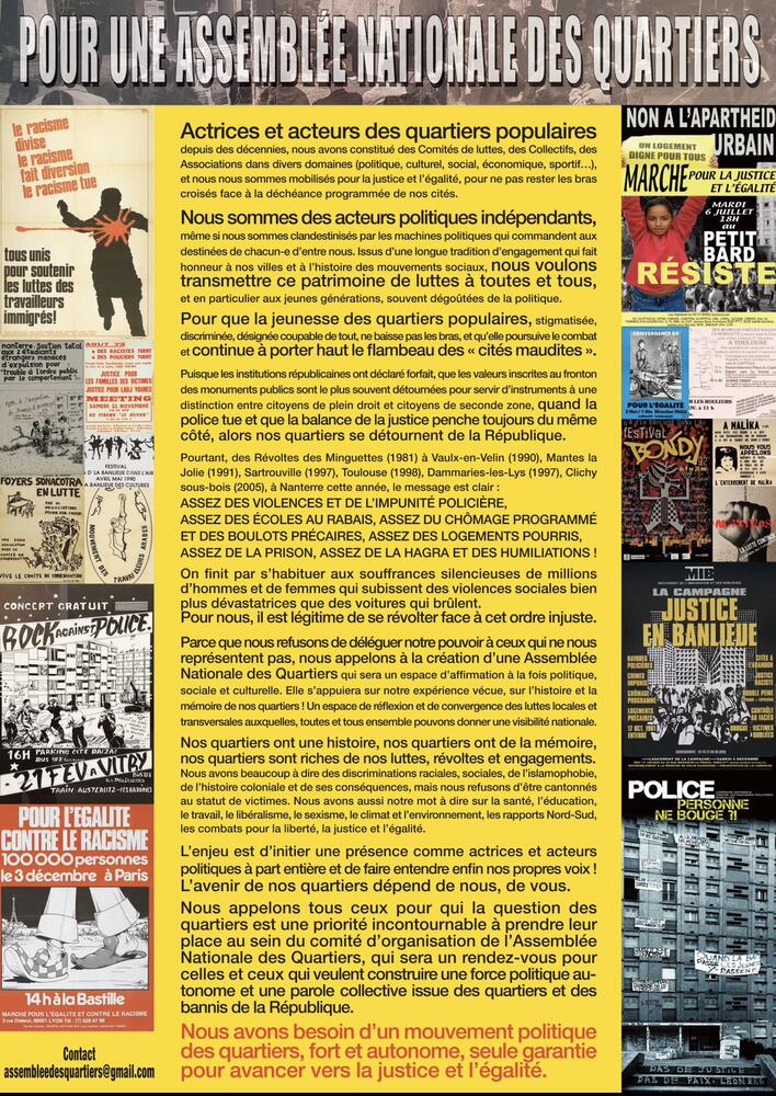 Journal de l'appel « Pour une Assemblée nationale des quartiers »