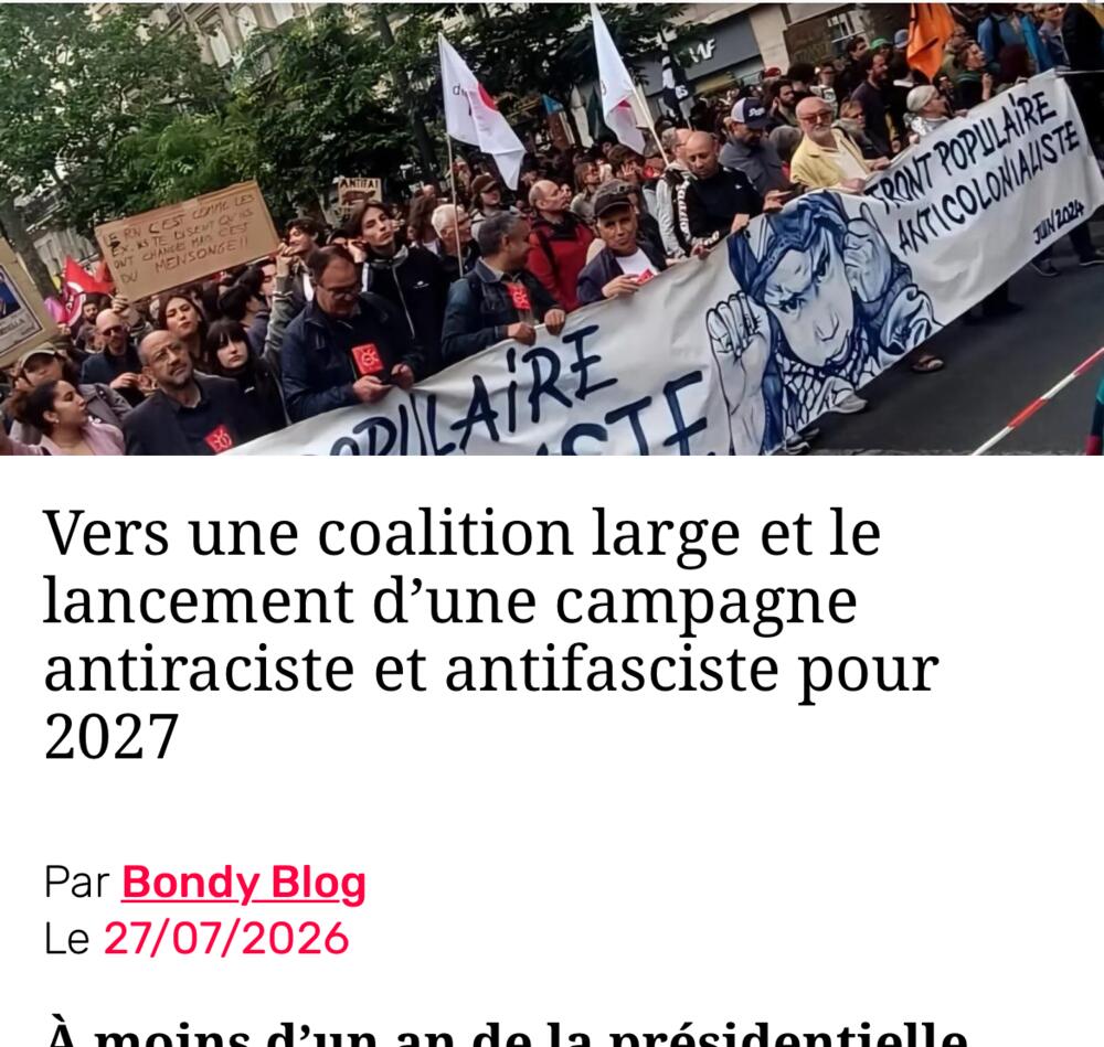 L'appel pour une coalition antiraciste et antifasciste publié par le Bondy Blog
